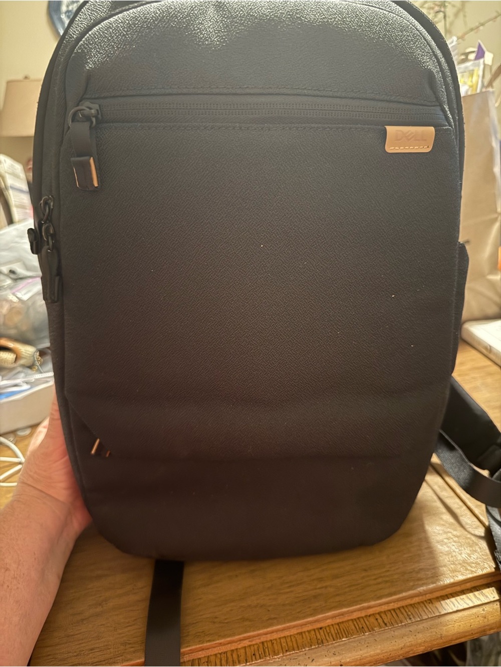Dell Black Slim Travel Backpack with Front Zip Pocket